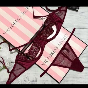 V.S. 2PC-Strappy Star Emblished Balconette Bra & Sheer Thong Set-32D